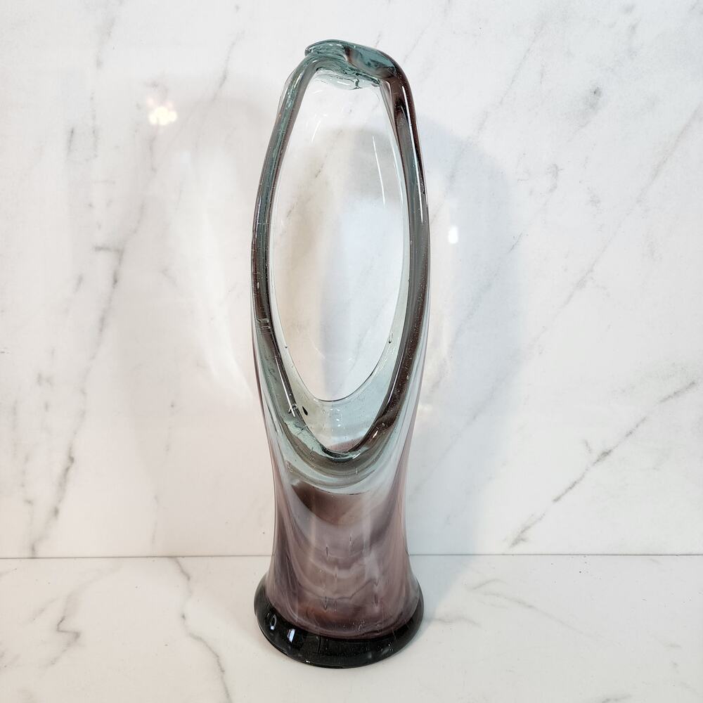 Hand Blown Art Glass Basket Vase Murano Style